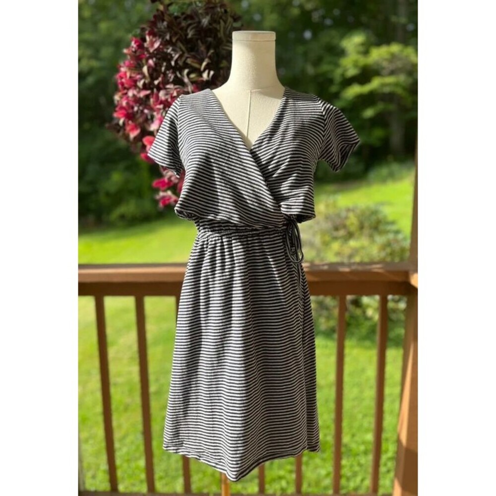 Stetson Striped Cotton Wrap Dress Size Small Navy & Gray
